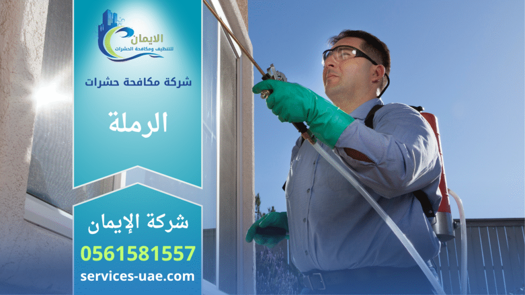 فريق محترف من شركة مكافحة حشرات في الرملة يقوم برش المبيدات داخل منزل باستخدام أجهزة حديثة لضمان القضاء الكامل على الحشرات بسرعة وأمان.