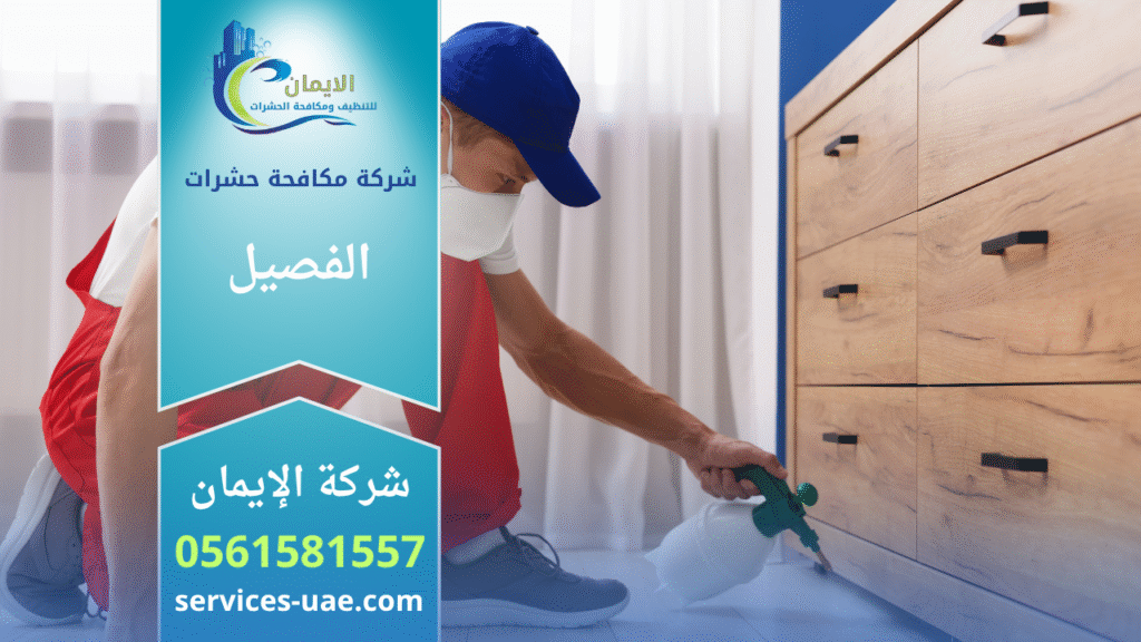 فريق شركة مكافحة حشرات في الفصيل يستخدم معدات حديثة لرش المبيدات داخل منزل للقضاء على الحشرات بسرعة وكفاءة عالية.