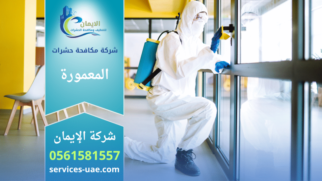 فريق محترف من شركة مكافحة حشرات في المعمورة يقوم برش المبيدات داخل منزل باستخدام معدات حديثة ومواد آمنة لضمان القضاء الكامل على الحشرات بسرعة وكفاءة عالية.