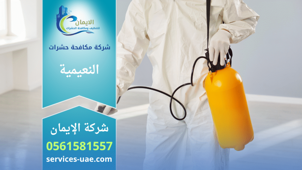 فريق شركة مكافحة حشرات في النعيمية يقوم برش المبيدات داخل منزل باستخدام أدوات متطورة لضمان القضاء الكامل على الحشرات بسرعة وأمان.